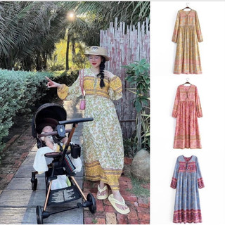 Đầm baby doll hoạ tiết thổ cẩm hàng TQ