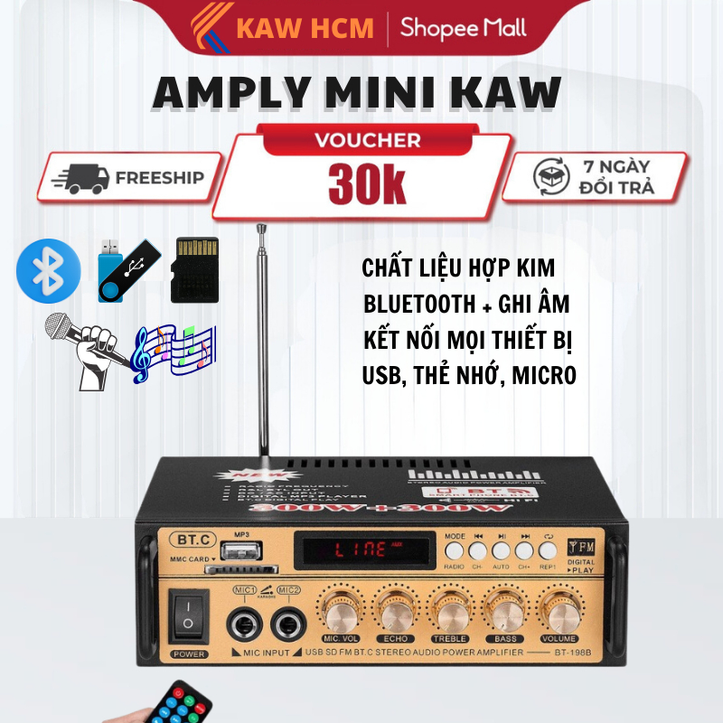 Amply mini bluetooth KAW, nghe nhạc, karaoke kết nối không dây dễ dàng đa thiết bị