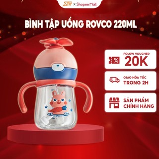 Bình Tập Uống Rovco, Cốc Tập Uống Nước 220 ml Hoạt Hình Dễ Thương, Tiện Lợi Cho Bé (Tặng 1 cọ rửa ống hút) RK-B1050