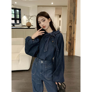 Áo Sơ Mi Jean Denim Phối Nơ QCCC