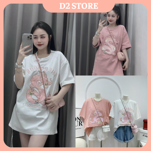 Áo Phông Nữ Con Rồng Ngắn Tay Thêu Nổi ÁoThun Nữ Ngắn Tay Freesize Form Thụng 2 Màu