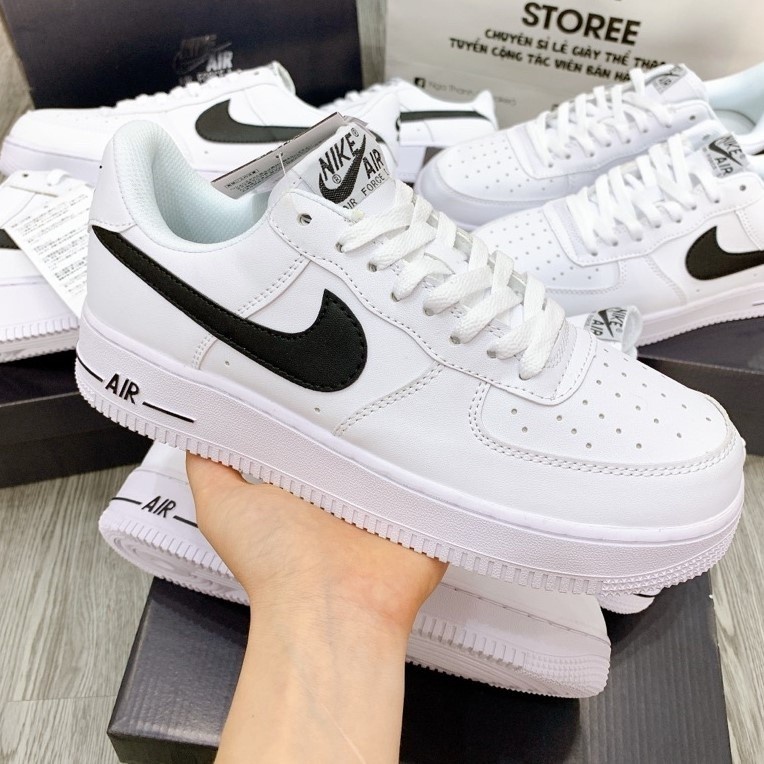 Giày 𝗡𝗜𝗞𝗘_AF1 Black White Trắng Đen Nam Nữ, Giày Thể Thao Af1 Vệt Đen, Full Trắng