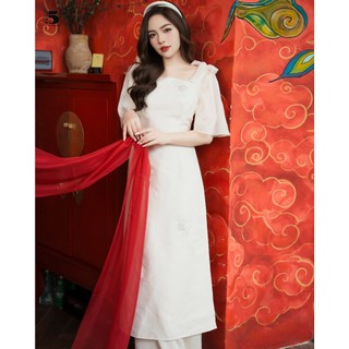 Áo dài cổ vuông, họa tiết hoa,tay lỡ, nở ở vai không kèm quần Twenty.5 -  DQ11