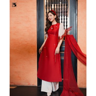  Áo dài tay lỡ bồng 1 tà đính nơ đá không kèm quần Twenty.5 -  DL02 