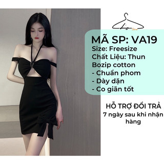 Đầm Body Kiểu Trể Vai Nơ Chất Bozip Cotton Phù Hợp Đi Tiệc Sang Chảnh