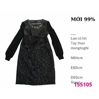 Đầm si màu đen chất lụa phối dạ có lót tay thun mongtoghi Size L mới 99%
