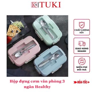 Hộp cơm lúa mạch 3 ngăn kèm muống đũa - tiện dụng, siêu bền