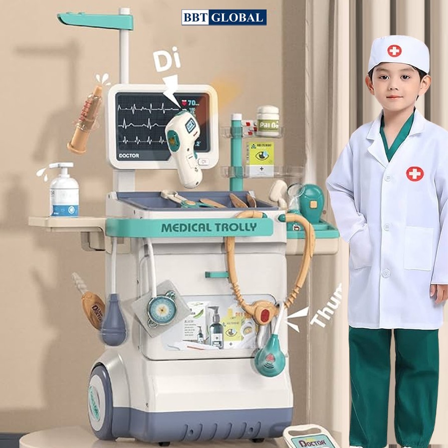 [ TẶNG TẠP DỀ BÁC SĨ]Đồ chơi bác sỹ có xe đẩy cao cấp BBT GLOBAL, đồ chơi bác sỹ làm từ nhựa ABS
