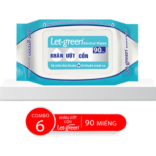 Combo 6 bao khăn ướt cồn let-green 90 miếng/bao lau chùi tay chân, vệ sinh dụng cụ