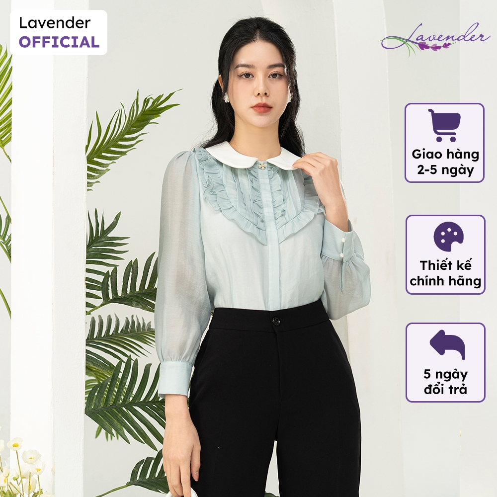 Áo sơ mi công sở nữ LAVENDER màu xanh mint chất tơ mềm cổ phối bèo A2990