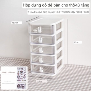 Hộp đựng đồ phụ kiện để bàn 5 tầng mini có ngăn kéo tai thỏ dễ thương kệ nhựa để đồ