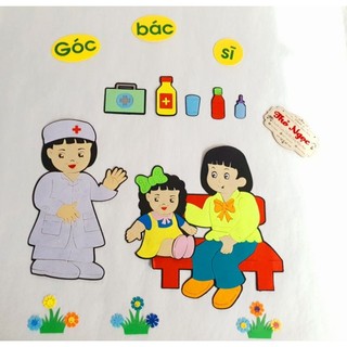 Cả bộ tranh góc bác sĩ- Nhân vật cao 50cm- Đồ dùng nầm non bằng nỉ