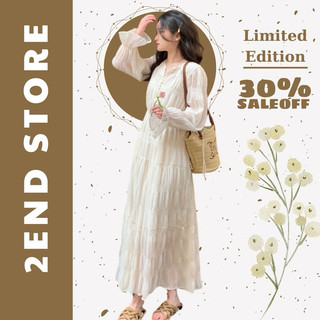 ✿ 𝟐𝐄𝐍𝐃 | Váy maxi trắng tơ nhăn bồng (TOPTRENDING)