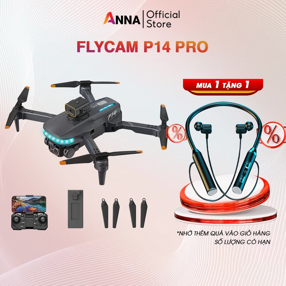 Flycam máy bay điều khiển từ xa Flycam mini P14 Pro dung lượng pin 1800mAh, camera kép góc rộng 120 độ bảo hành 12 tháng