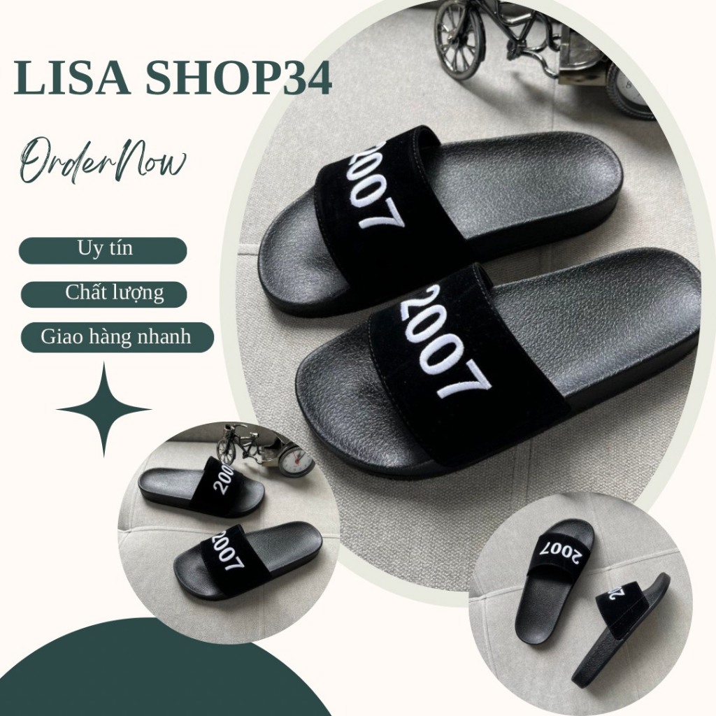 Dép năm sinh 2007, dép lê nam nữ quai nỉ số thêu hot trend LISA SHOP