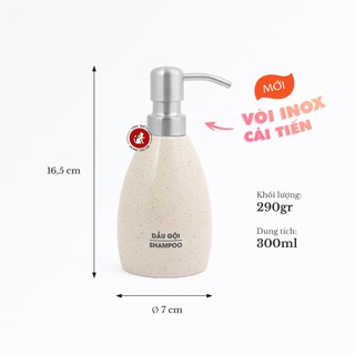 Lọ sứ to chiết đựng dầu gội, sữa tắm, dầu xả, rửa tay hàng Bát Tràng cao cấp kèm vòi inox không gỉ - Dáng xoài (300ml)