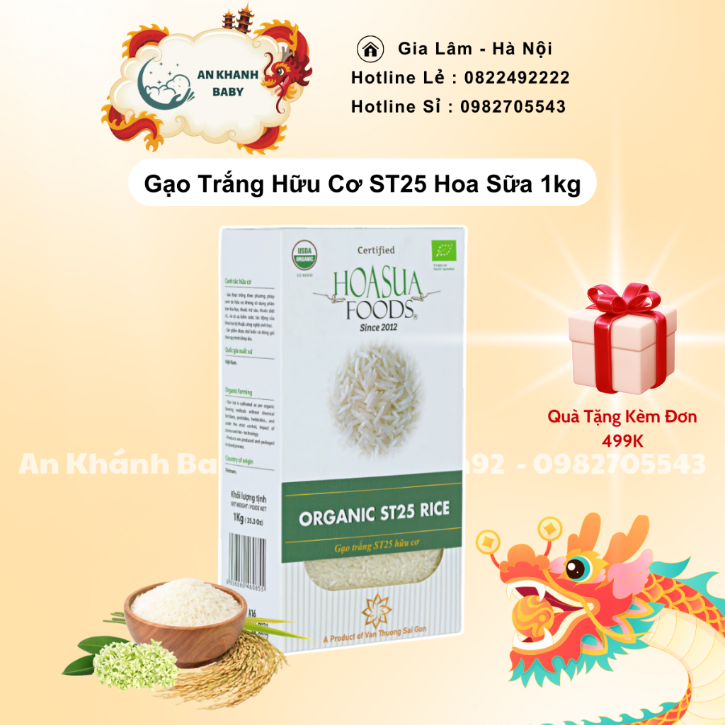 Gạo Hoa Sữa Trắng Hữu Cơ ST25 1kg Cho Bé Ăn Dặm date 1/2025