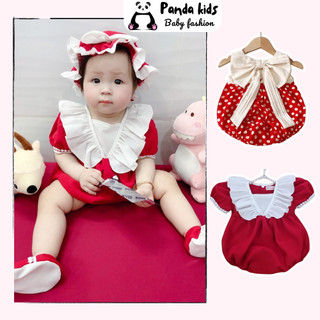 Bodysuit cho bé gái 3-13kg set body cotton đỏ phối cổ trắng quốc dân siêu dễ thương kèm mũ xinh xắn