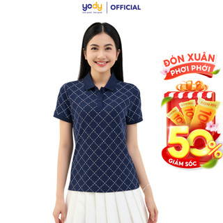   Áo Polo Nữ YODY Mắt Chim In Tràn Ngôi Sao Mềm Mịn Thoáng Mát APN6154