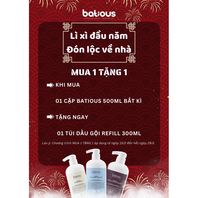 Dầu gội xả phục hồi, dưỡng ẩm, tăng phồng Batious 500ML