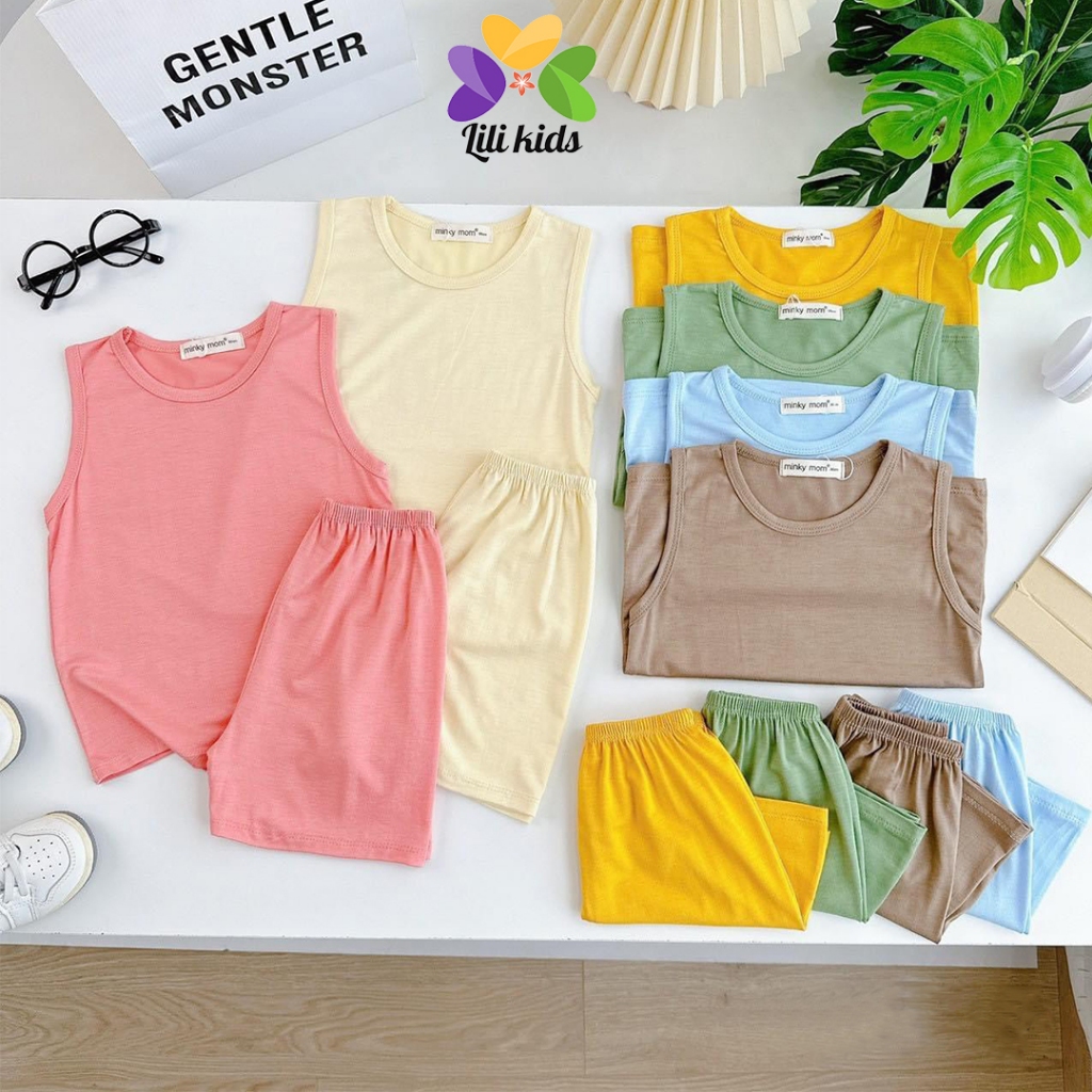 Bộ ba lỗ thun lạnh MINKY MOM Màu Trơn Cho Bé LILIKIDS BBL09