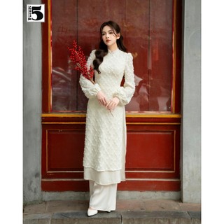 Áo dài dài tay, họa tiết nổi, 2 lớp Có kèm quần Twenty.5 -  DQ04
