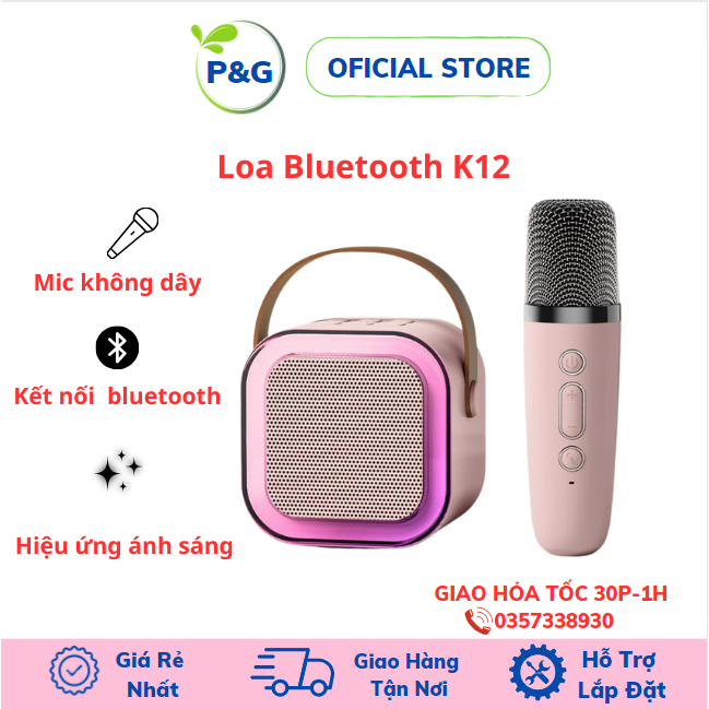 Loa Bluetooth K12 kèm 1 micro không dây hát karaoke, loa mini có đèn led, âm thanh hay bass cực chuẩn