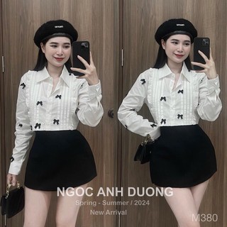 Áo sơ mi trắng croptop đính nơ xinh, Áo croptop sơmi basic đi học, đi làm ROSIE DREAM SHOP