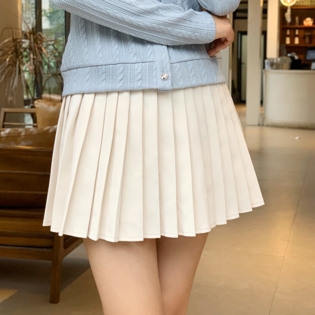 Set áo vest kiểu nữ dài tay đen phối cổ sen, chân váy xếp ly Linly Store