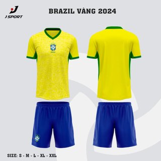 quần áo đá banh, đá bóng đội tuyển brazil vàng WC 2024 mới, brazil sân nhà