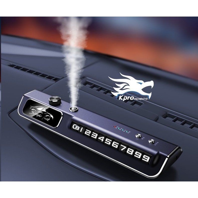 Máy khuếch tán tinh dầu pin sạc kèm bảng số điện thoại để taplo ô tô, xe hơi - Hàng Kpro chất lượng cao