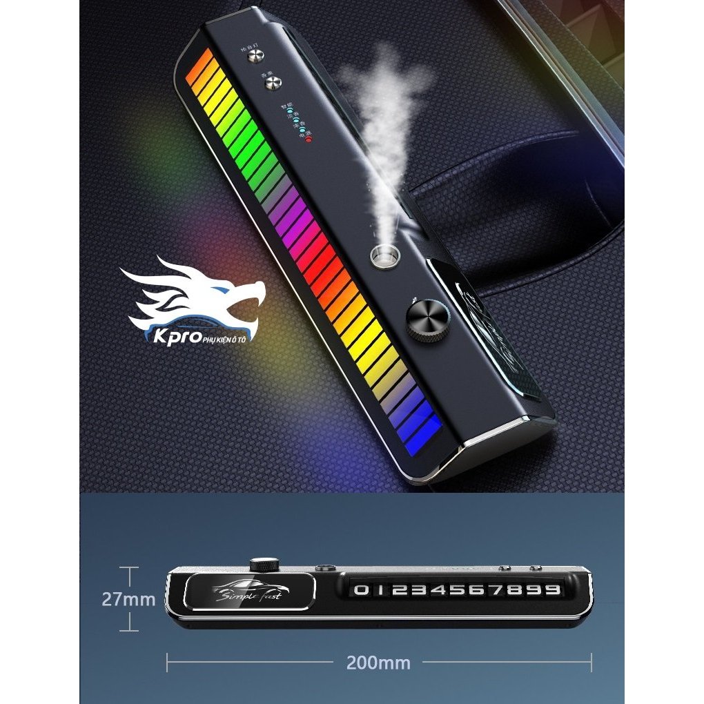 Máy khuếch tán tinh dầu pin sạc kèm bảng số điện thoại để taplo ô tô, xe hơi - Hàng Kpro chất lượng cao