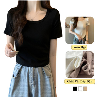 Áo Thun Croptop Cổ Vuông Chữ U Madela Tay Ngắn Ôm Body, Croptop Nữ Tay Ngắn Cổ Vuông Basic Trẻ Trung