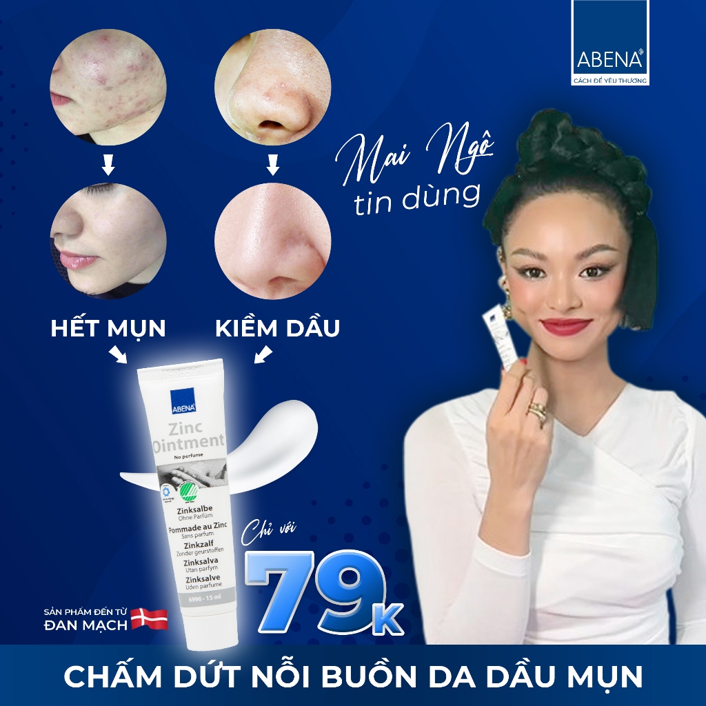 Kem giảm mụn làm mờ thâm gom cồi ABENA thông thoáng lỗ chân lông tuýp 15ml nhập khẩu Đan Mạch