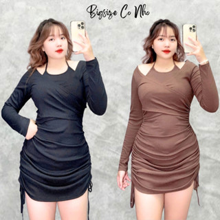  Đầm body bigsize nữ cổ yếm chéo 2 lớp tay dài basic kiểu bẹt vai rút dây tôn dáng siêu sang cho nàng Chuppy G224 