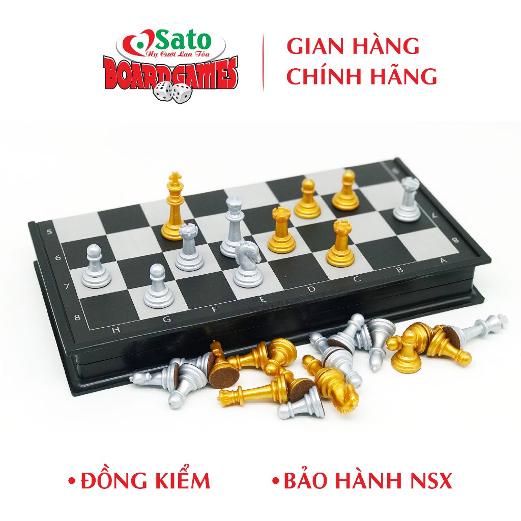 Cờ vua quốc tế có nam châm (mẫu 3) Kiện tướng nhí Sato 042, Board game quốc tế, bàn cờ 24x24cm Made in Vietnam