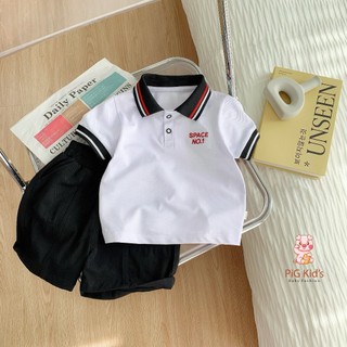 Bộ polo cá sấu bé trai thêu chữ, bộ polo cổ đức phối quần kaki hàng đẹp
