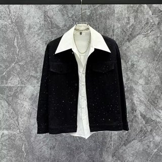 Áo khoác denim nam đính đá cá tính trẻ trung from rộng mùa thu đông, áo khoác nam thiết kế mới sang trọng lịch sự
