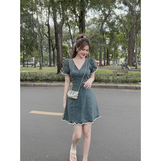 Váy jean tay bồng