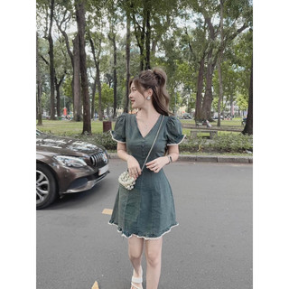 Váy jean tay bồng