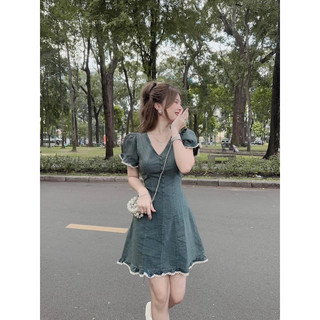 Váy jean tay bồng