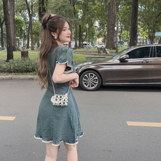 Váy jean tay bồng