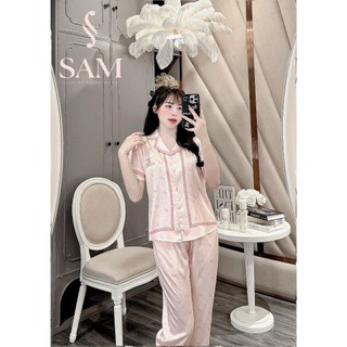 Bộ lụa mặc nhà Sam luxury, pyjamas lụa tay ngắn quần dài