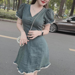 Váy jean tay bồng