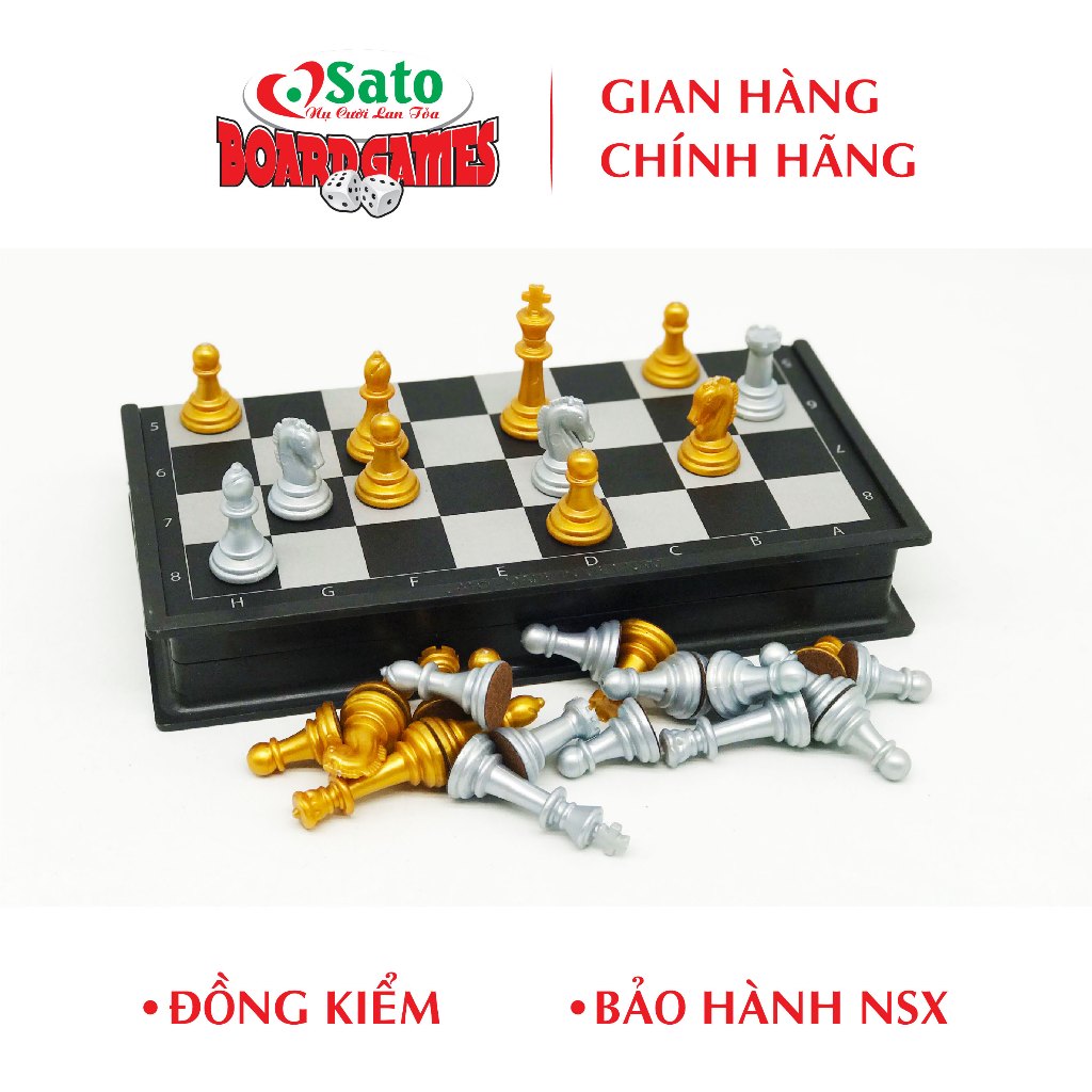 Cờ vua quốc tế có nam châm (mẫu 4) Kiện tướng tí hon Sato 045, Board game quốc tế, bàn cờ 19x19cm Made in Vietnam