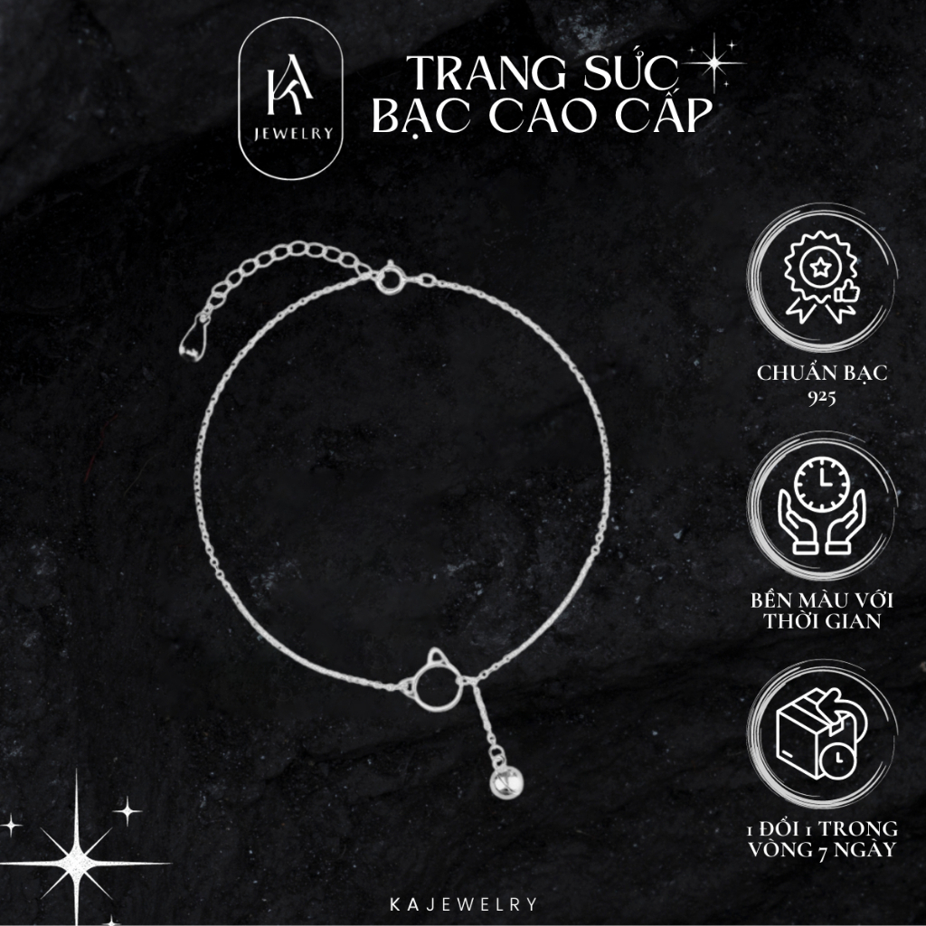 Lắc chân mèo bạc 925 nữ có chuông cute, vòng chân bạc 925 hình mèo phong cách dễ thương dành cho nữ TienJewelry