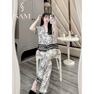 Bộ mặc nhà lụa Sam luxury, pijama lụa tay ngắn quần dài