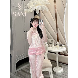 Bộ mặc nhà lụa Sam luxury, pijama lụa tay ngắn quần dài