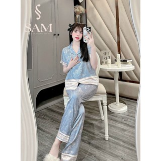 Bộ mặc nhà lụa Sam luxury, pijama lụa tay ngắn quần dài