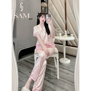 Bộ mặc nhà lụa Sam luxury, pijama lụa tay ngắn quần dài